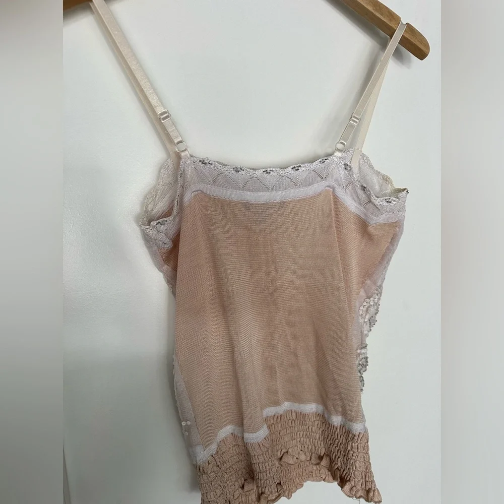 Vintage Bebe White Sequin Beaded Mesh Camisole Top. Size medium. - Picture 5 of 6